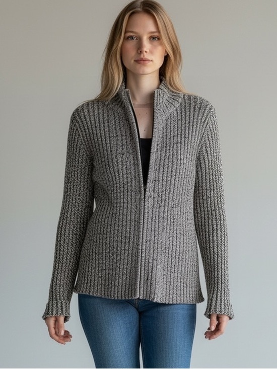 Talbots Sweaters - Talbots Black & White Marled Zip Cardigan